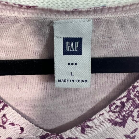 Gap Factory Purple Paisley Floral V-Neck Long Sleeve Sweater - Picture 3 of 4